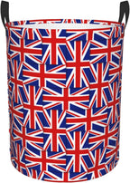 British Flag Pattern Round Canvas Linen Laundry Hamper, Waterproof Storage Bin For Toys, Books, Clothes, Pets, Laundry Basket, Gift Basket Medium