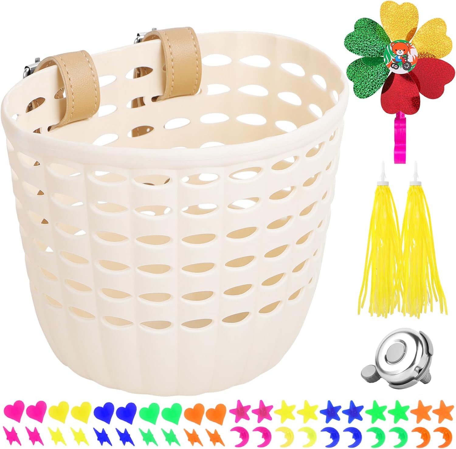 White Kids Bike Basket - Front Handlebar Bike Basket for Kids, Toddler for Girl Boy, Tricycle Scooter Basket