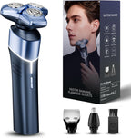 Electric Razor for Men: 3-in-1 Shaver with Hair Clipper and Nose Hair Trimmer, 10000 RPM High Speed Motor, 3D Floating Heads, USB-C Fast Charging, IPX8 Waterproof, Travel Lock, Glossy Blue