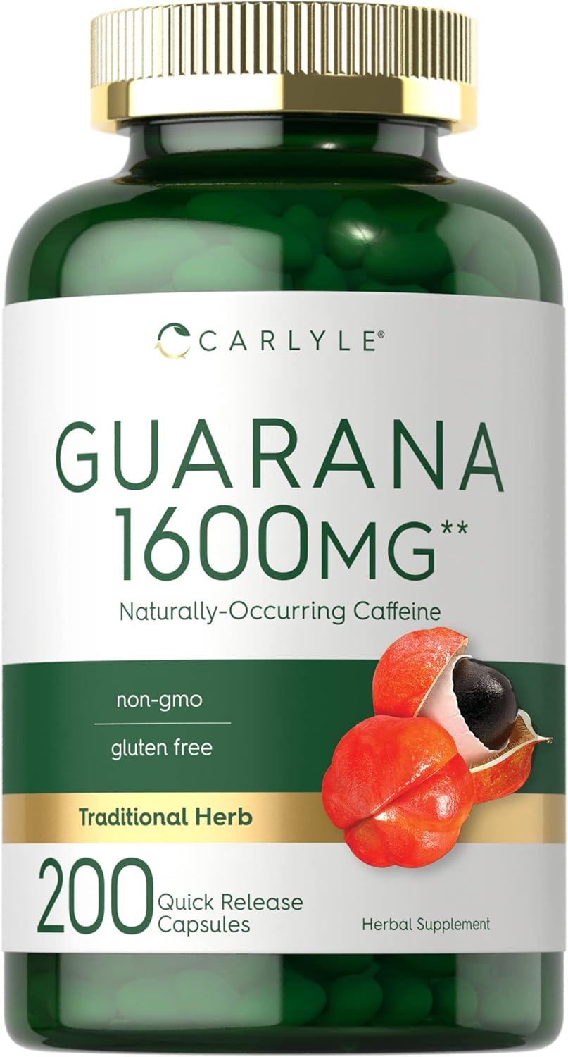 Carlyle Guarana Extract Capsules | 200 Count | Naturally Occurring Caffeine Supplement | Non-GMO, Gluten Free
