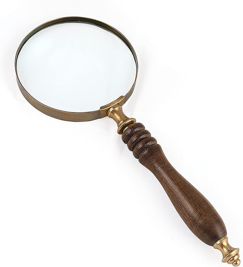 10X Handheld Magnifying Glass Lens, Antique Brass Magnifier, Fine Print Reading, Inspection, Coin & Stamp, Astrologer, Science, Low Sight Elderly, with Wooden Handle, Collectible Décor Gift