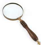 10X Handheld Magnifying Glass Lens, Antique Brass Magnifier, Fine Print Reading, Inspection, Coin & Stamp, Astrologer, Science, Low Sight Elderly, with Wooden Handle, Collectible Décor Gift