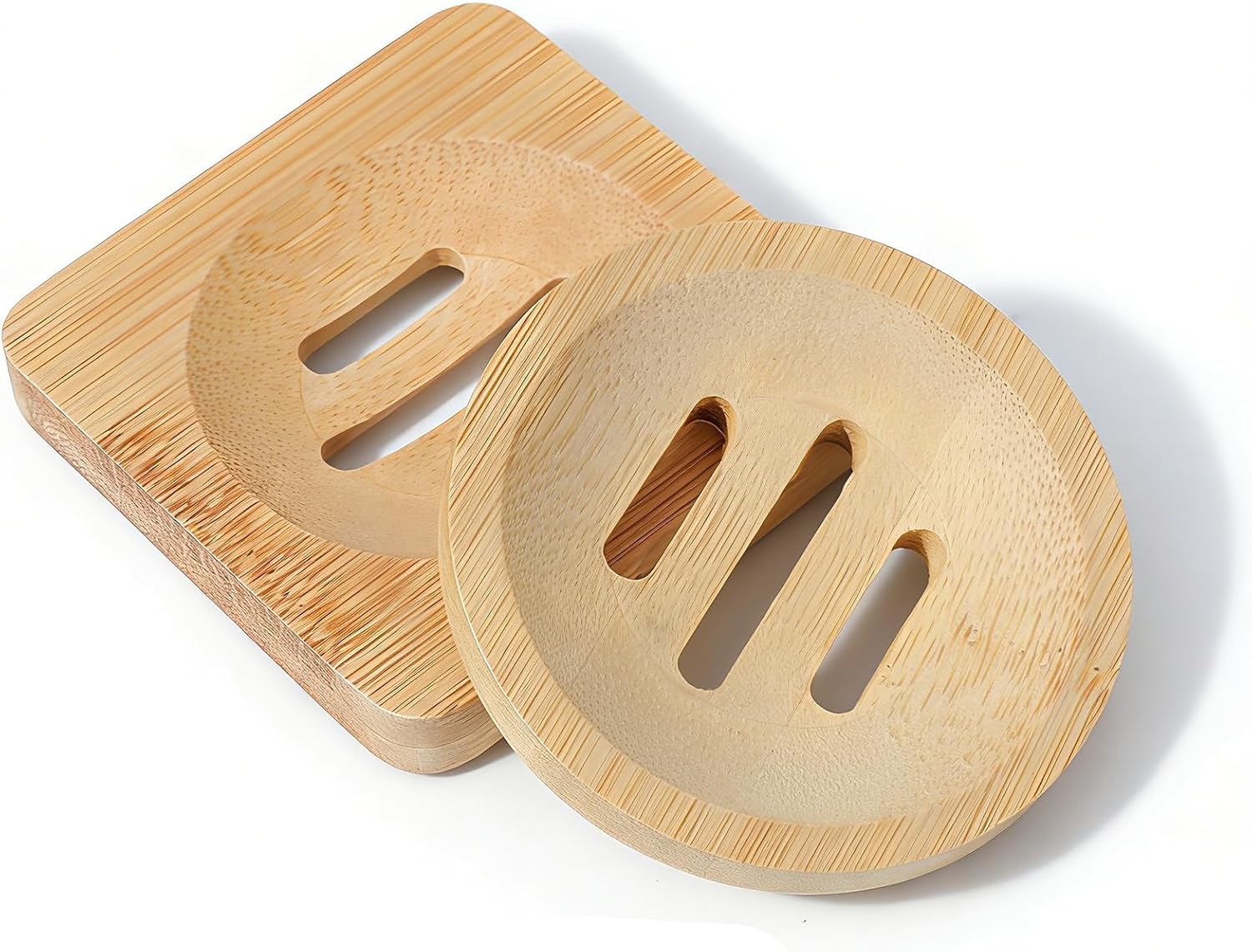 Ymapinc 2-Pack Natural Bamboo Soap Holder, Round+Square Bamboo Soap Dish & Shower Steamer Holder, Wood Tray for Home Shower Bathroom