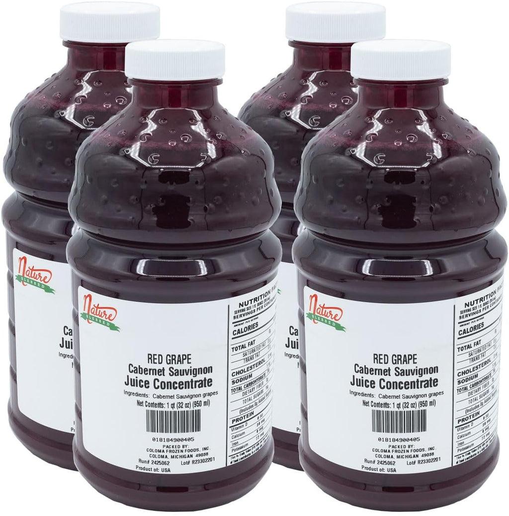 Nature Blessed 100% Pure Cabernet Sauvignon Red Grape Fruit Juice Concentrate - 4 Quarts (4-32 fl oz bottles), Great for Home Brewers, Vintners, Spirits, Smoothies