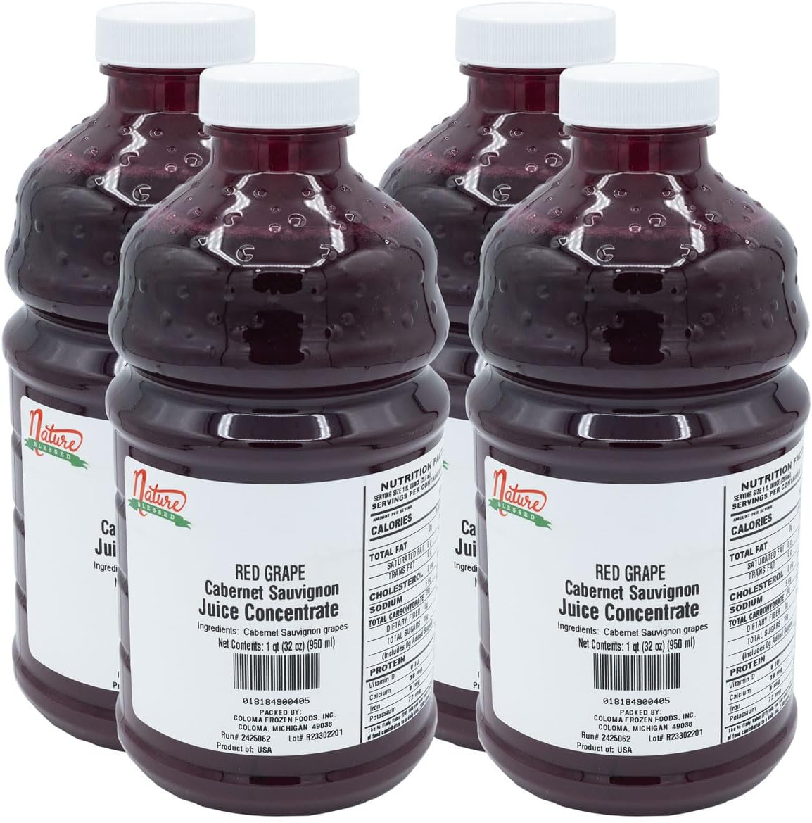 Nature Blessed 100% Pure Cabernet Sauvignon Red Grape Fruit Juice Concentrate - 4 Quarts (4-32 fl oz bottles), Great for Home Brewers, Vintners, Spirits, Smoothies