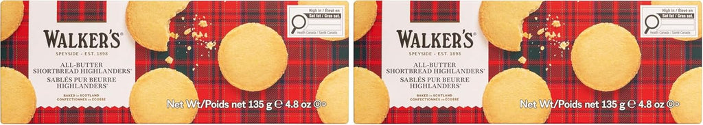 Walker's Shortbread Highlanders, Pure Butter Shortbread Cookies, 4.7 Oz Box (Pack of 2)