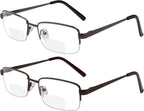 Yogo Vision Reading Glasses Set of 2 Bifocal Half Rim Metal Glasses for Reading Quality Spring Hinge Readers Men and Women Set of Gunmetal and Brown 2.75