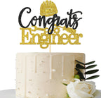 Congrats Engineer Cake Topper - Congrats Grad - Future Engineer - Engineering Graduate Graduation Party Cake Decorations, Gold Black Glitter