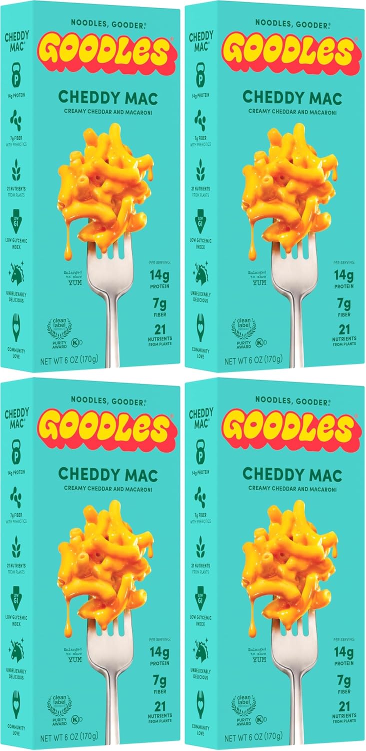 Goodles Cheddy Mac Creamy Cheddar & Macaroni Pasta-Nutrient Packed with Real Cheese, Fiber, Protein,Prebiotics,Plants & Vegetables | Non-GMO,Organic Ingredients [Cheddy Mac, 6 oz.] (Pack of 4)