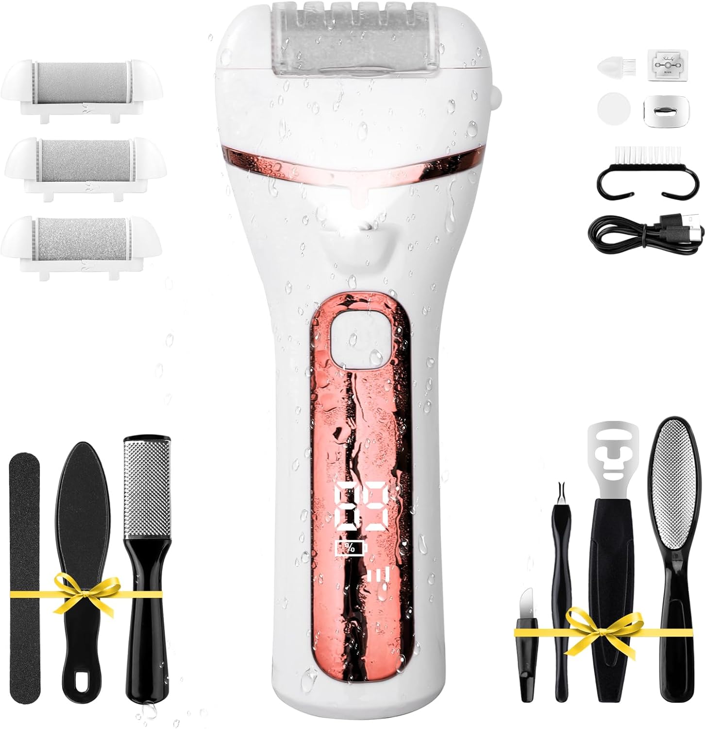 PUBOO Foot Callus Remover Electric 10000 RPM 3-Speed IPX7 Recharge Pedicure Kit for Hard Skin Women & Men Portable Multi-Roller File Grinder Sander Scrubber, LED Display for Wet & Dry Mathers Day Gift