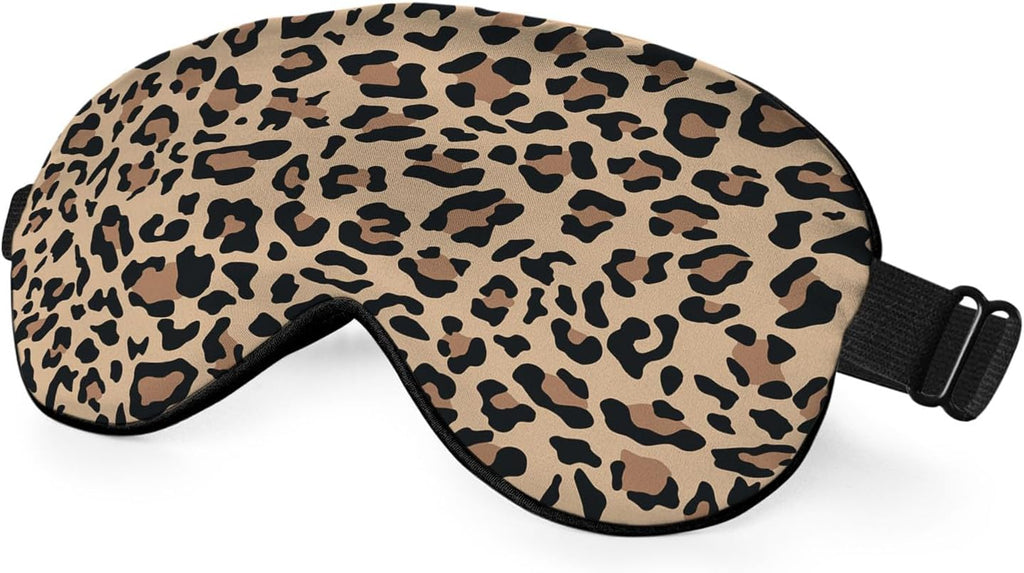 Leopard Print Sleep Mask Eye Mask Animal Skin Brown Sleep Mask Light Blocking Adjustable Smooth Soft Eye Masks for Women Deep Rest Travel