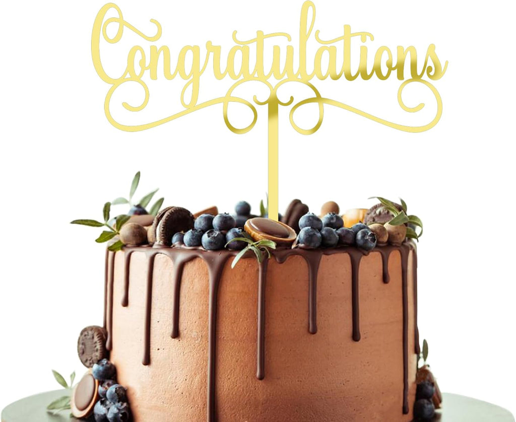 Acrylic Congratulations Cake Topper, Class of 2026 Cake Topper, Congrats Grad Party Decorations Supplies, High School Graduation/College Graduate Party Decoration Supplies (Gold Acrylic)