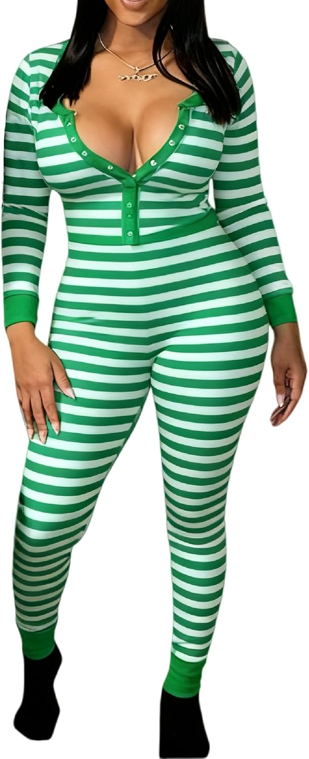 KMBANGI Christmas One Piece for Women Red Plaid Jumpsuit Print Romper Sexy Pajamas Sleepwear Xmas Pjs Family Loungewear