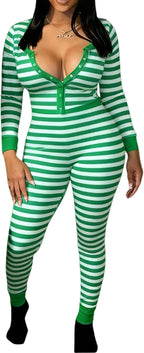 KMBANGI Christmas One Piece for Women Red Plaid Jumpsuit Print Romper Sexy Pajamas Sleepwear Xmas Pjs Family Loungewear