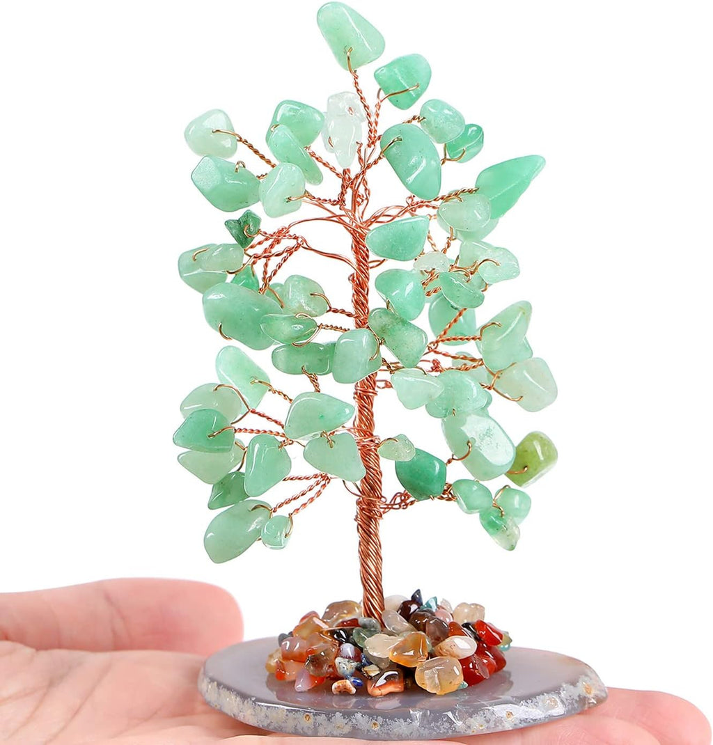 Green Aventurine Crystal Money Tree - Copper Wire, Luck Tree of Life Feng Shui Attract Positive Energy Gemstone Home Room Office Desk Decor Spiritual Gift for Women Men Meditation
