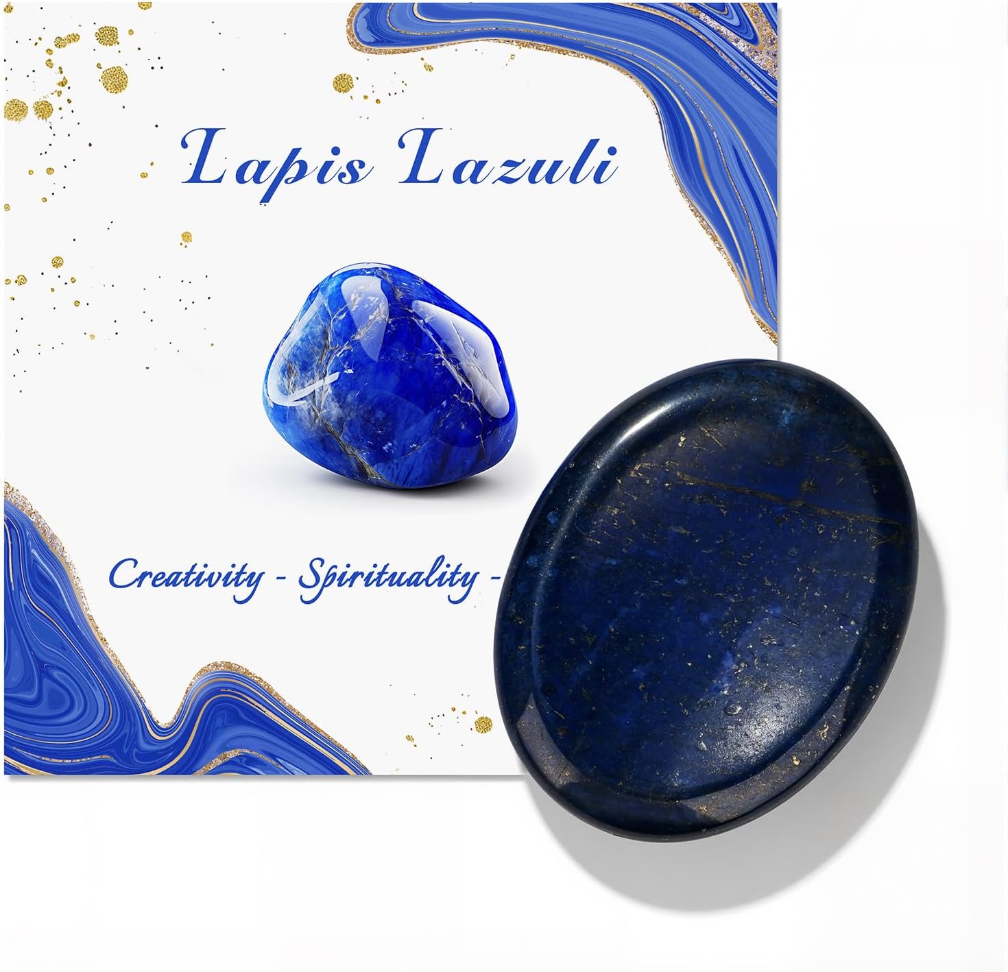 GolbalJew Lapis Lazuli Thumb Worry Stone for Anxiety Healing Crystals Sets, Hand Carved Crystals and Healing Stones, Meditation Crystal Reiki Natural Relax Palm Stone for Anxiety Therapy Relief