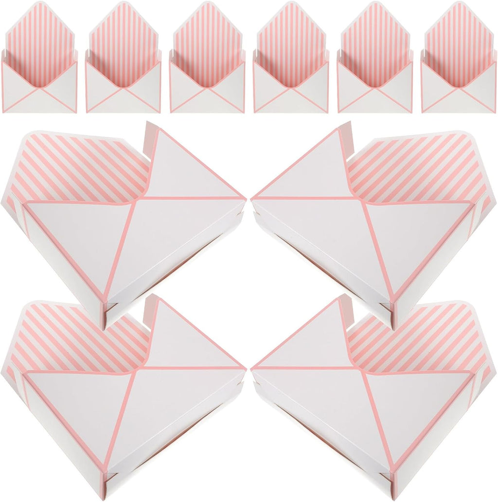 minkissy Envelope Flower Box 10pcs Set, Paper Flower Container with Folding Design, White and Pink Stripe Candy Storage Box for Bouquet Wrapping and Party Favor Packaging