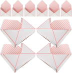 minkissy Envelope Flower Box 10pcs Set, Paper Flower Container with Folding Design, White and Pink Stripe Candy Storage Box for Bouquet Wrapping and Party Favor Packaging