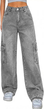 EMMIOL Cargo Pants Women Stretchy Wide Leg Baggy Jeans with Pockets Casual Trousers Y2K Vintage Streetwear Trendy 2026