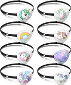 Eurzom 8 Pcs Unicorn Style Fabric Eye Patches for Kids, Adjustable Single Eye Patch with Elastic Strap, Reusable, Various Patterns, Halloween, Party, One Size, Hairband, Children, Unisex, 8 Count