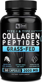 Collagen Peptides Capsules 360 Count - Grass Fed Bovine Hydrolyzed Collagen Pills - Hair, Skin & Nails, Joint Support - Collagen Supplements for Women & Men