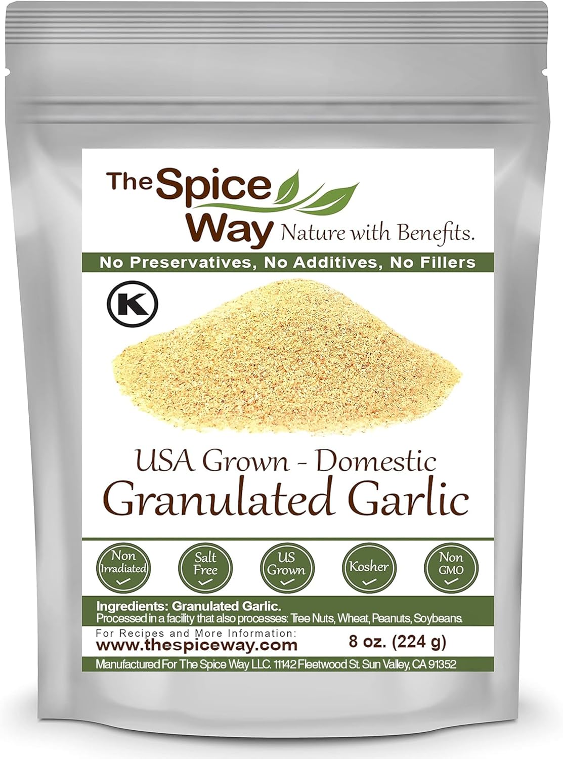 The Spice Way Granulated Garlic - Domestic, US Grown (8 oz) resealable bag