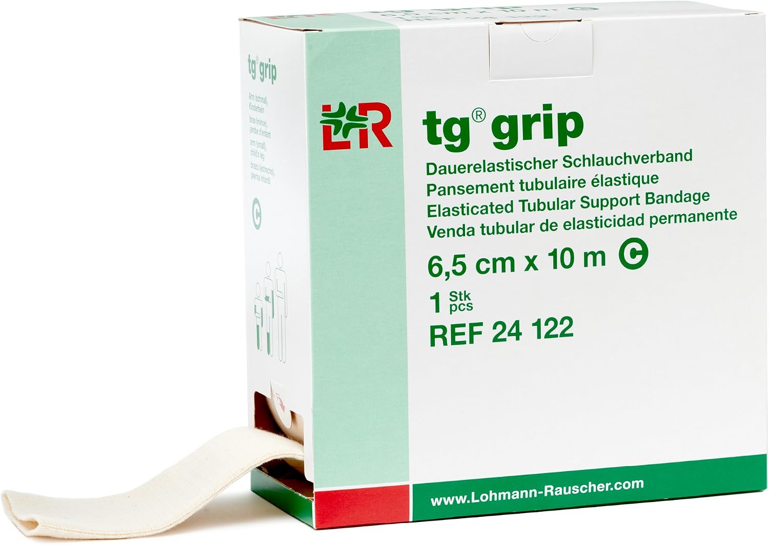 Lohmann & Rauscher Tg Grip, Size C, 6.5cm x 10m, Elasticated Tubular Compression Bandage for Light & Comfortable Support, Sleeve for Sprains, Strains, Soft Tissue Injuries, Skin Friendly Stockinette