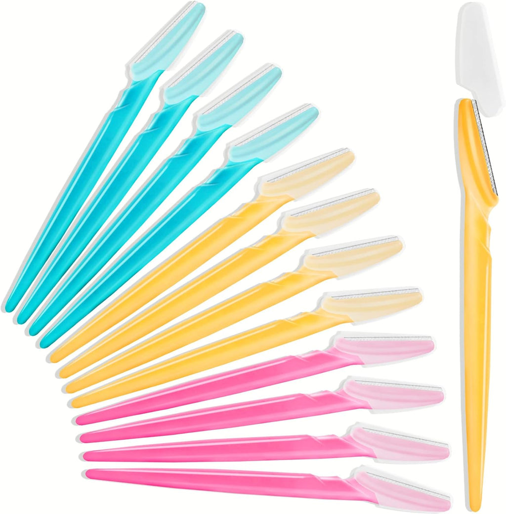 HFATMOS 12 Pcs Eyebrow Razor Multipurpose Exfoliating Dermaplaning Tool for Face, Facial and Eyebrow Shaper with Protective Cover for Women Men Use