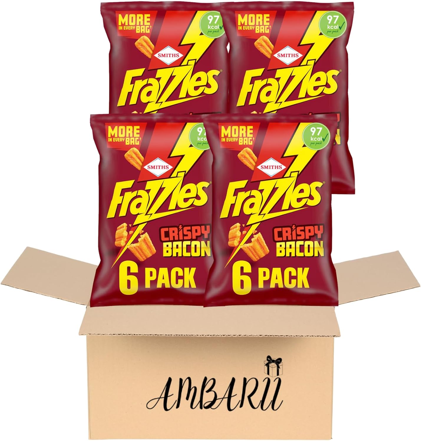 AMBARII Smith's Smiths Frazzles Crispy Bacon Flavour Corn Snacks Pack of 6 x 4