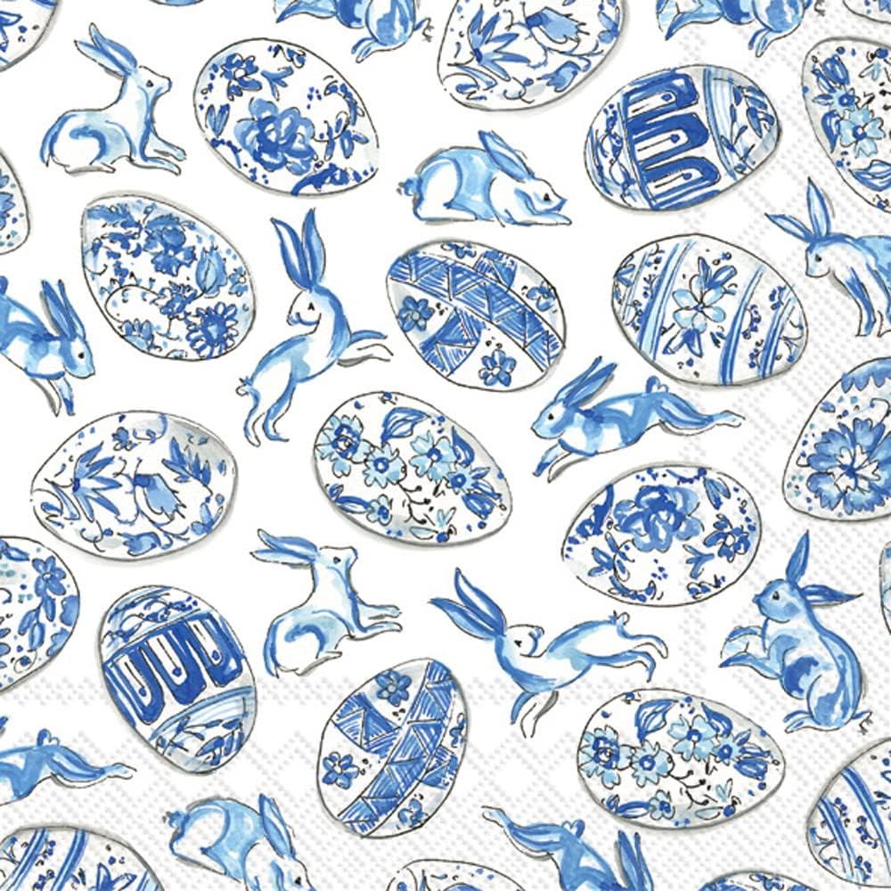 IHR Ideal Home Range 3-Ply Cocktail Size Paper Party Napkins, 20-Count, 5" x 5", Blue And White Eggs