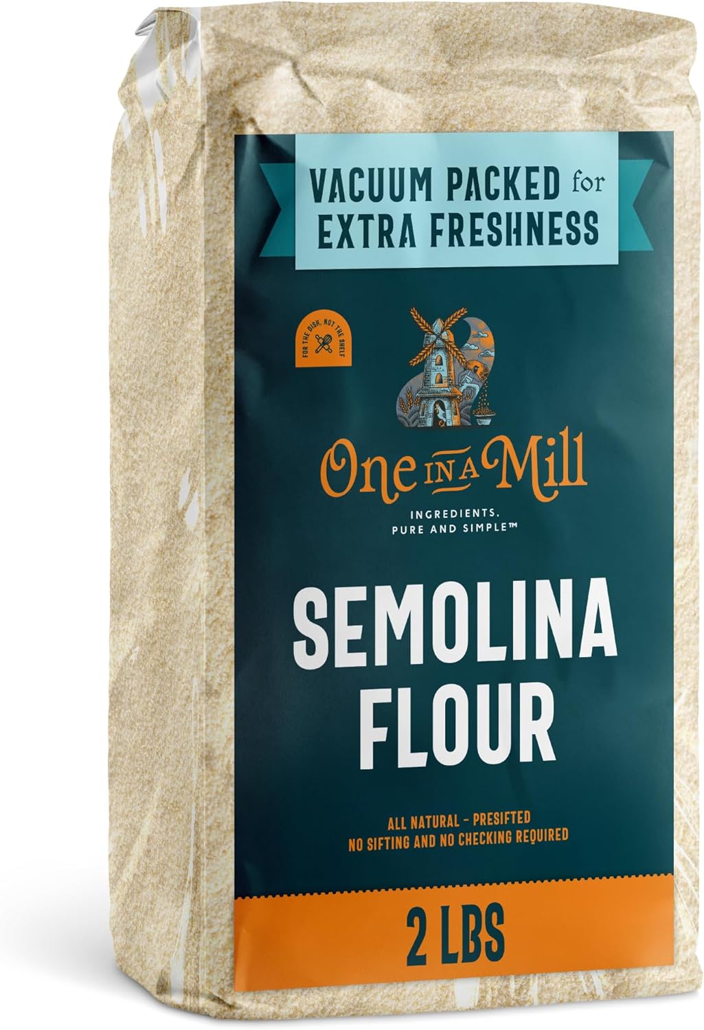 ONE IN A MILL Semolina Flour 2 LB (Pack of 1) | High Protein Durum Wheat Flour for Pizza Dough, Pasta, Bread, and Couscous | Vacuumed Packed for Freshness