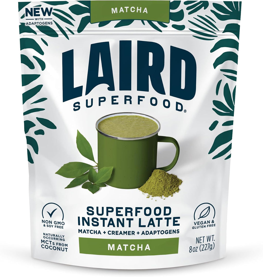 Laird Superfood Matcha Instant Latte with Adaptogens - Matcha Latte Green Tea Powder Packed with Antioxidants and Superfood Coconut Creamer - Gluten Free, Non-GMO, Vegan, 8 oz. Bag, Pack of 1