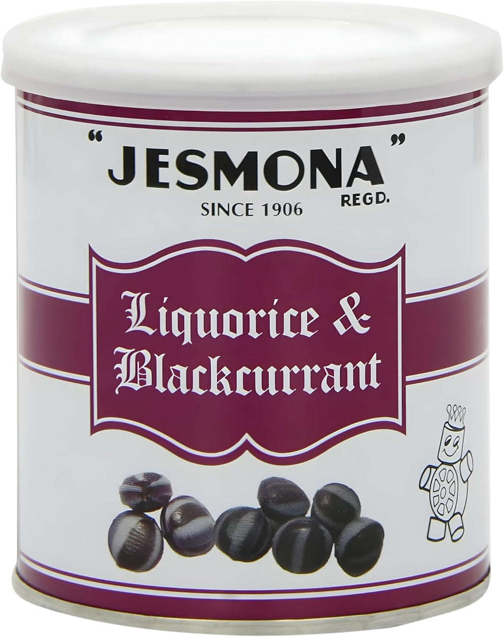 Jesmona Liquorice & Blackcurrant Candy - British Hard Candy 250g (8.8 Oz) Round Gift Tin, Traditional Licorice Balls, Old Fashioned English Hard Boiled Sweets, Imported Confectionery from England
