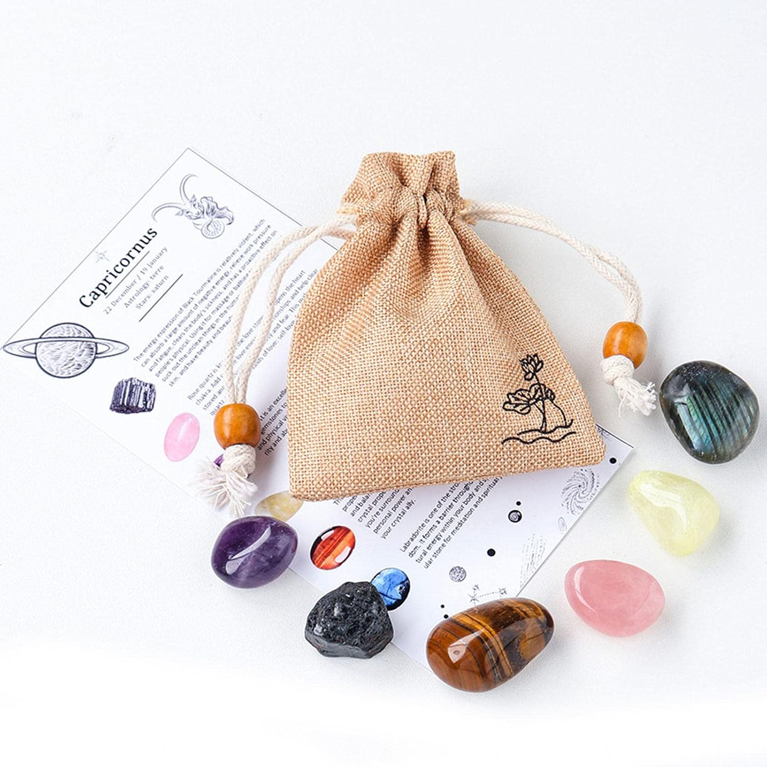 6pc Crystals Tumble Stones Bulk Set Constellation Lucky Gem Amulet Tumbled Polished Natural Stones for Wicca, Reiki, and Energy Crystal Healing,Capricorn