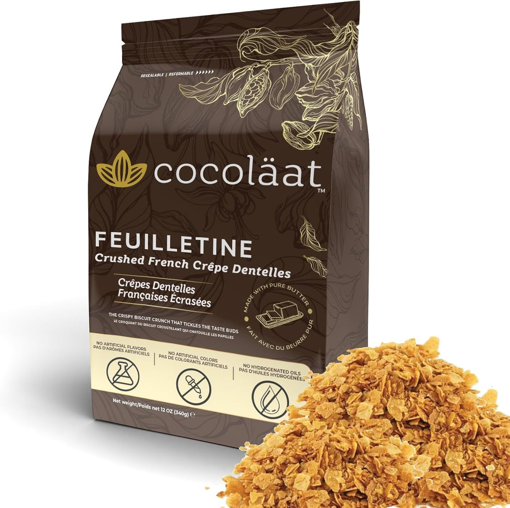 Cocoläat Feuilletine Crushed French Crêpe Dentelles | Crumbled Biscuit Crunch | Made With Real Butter | Imported from France | Resealable Stand Up Pouch | 2 lb/907 g