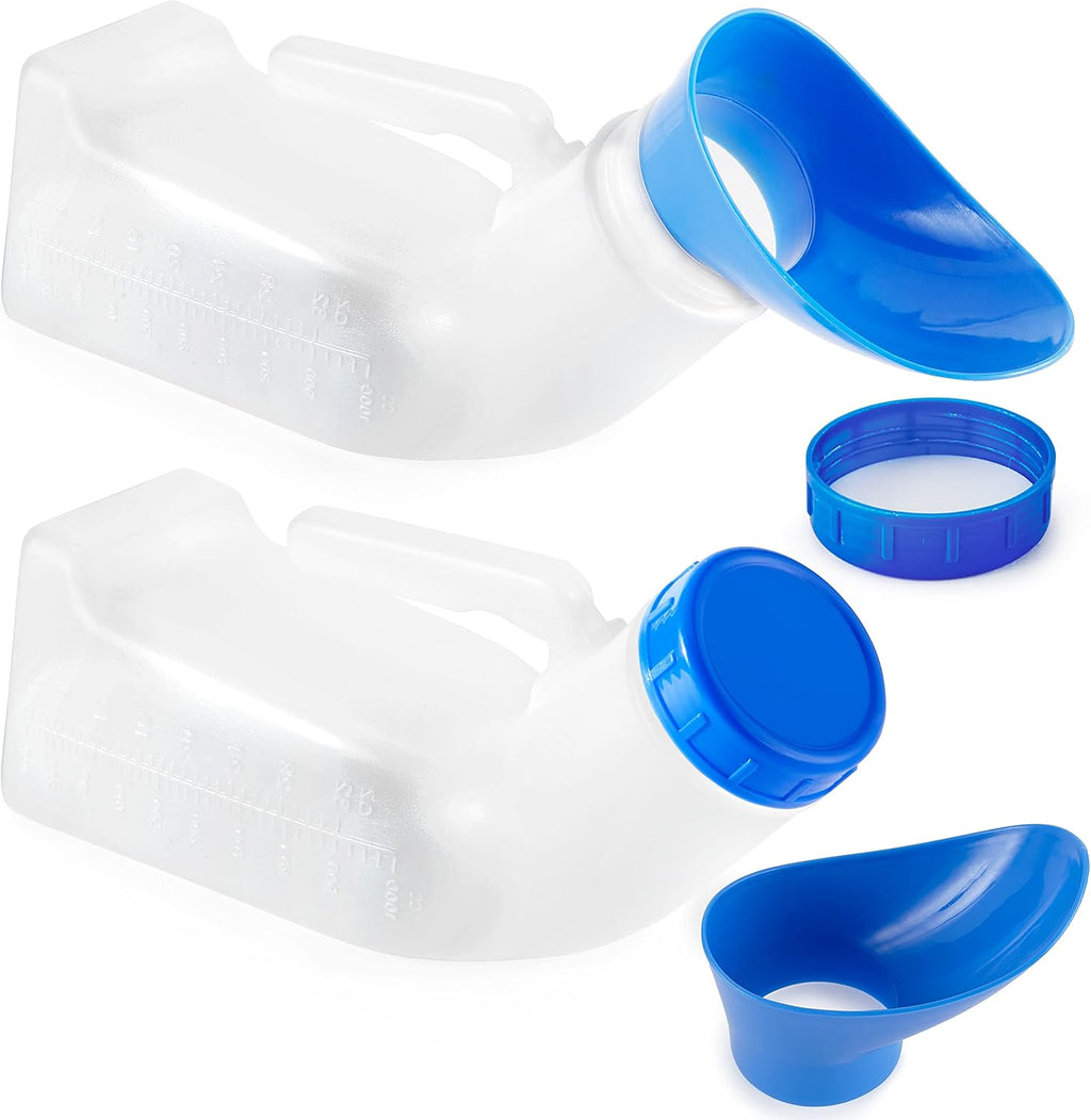 Unisex Urinal Bottle (2 Pack) - Portable Urinal for Women & Men - Female Urinal with Lid - 32 Oz Female Urination Device - Women Pee Funnel Cup for Emergency, Travel, Car & Camping - Stock Your Home