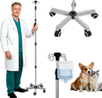 Adjustable Mobile IV Pole Stand, 64.6'' to 81.8'' Infusion Floor Stand Telescopic, Rolling Base with Brakes & 4 Swivel Hooks, Stainless Steel Construction Portable Feeding Pump Stand for Home Care