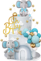 43 PCS Blue Elephant Cake Decoration Cute Baby Elephant Cake Decorations Oh Baby Cake Topper Star Cake Topper Blue Pearl Balls Cake Picks for Baby Shower Boy Elephant Theme Party Supplies
