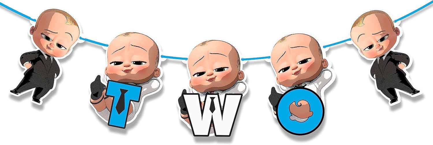 Bby Boss "TWO" Banner Decoration for 2nd Birthday Party – Bby Boss Theme Second Birthday Garland – Cute Hanging Banner – Boss Bby Style Party Backdrop– Photo Prop & Party Supplies Decoration