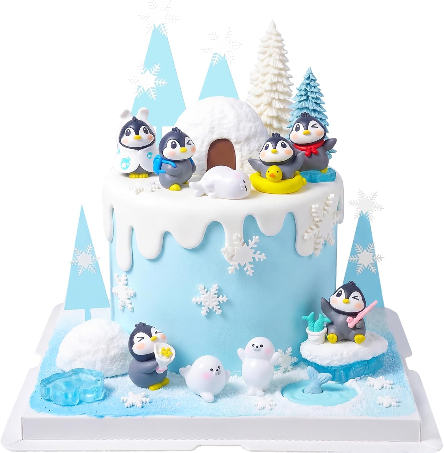 Knana 18Pcs Penguin Cake Toppers Penguin Birthday Cake Decorations with Seal Tree Snow Cake Topper for Winter Penguin Party