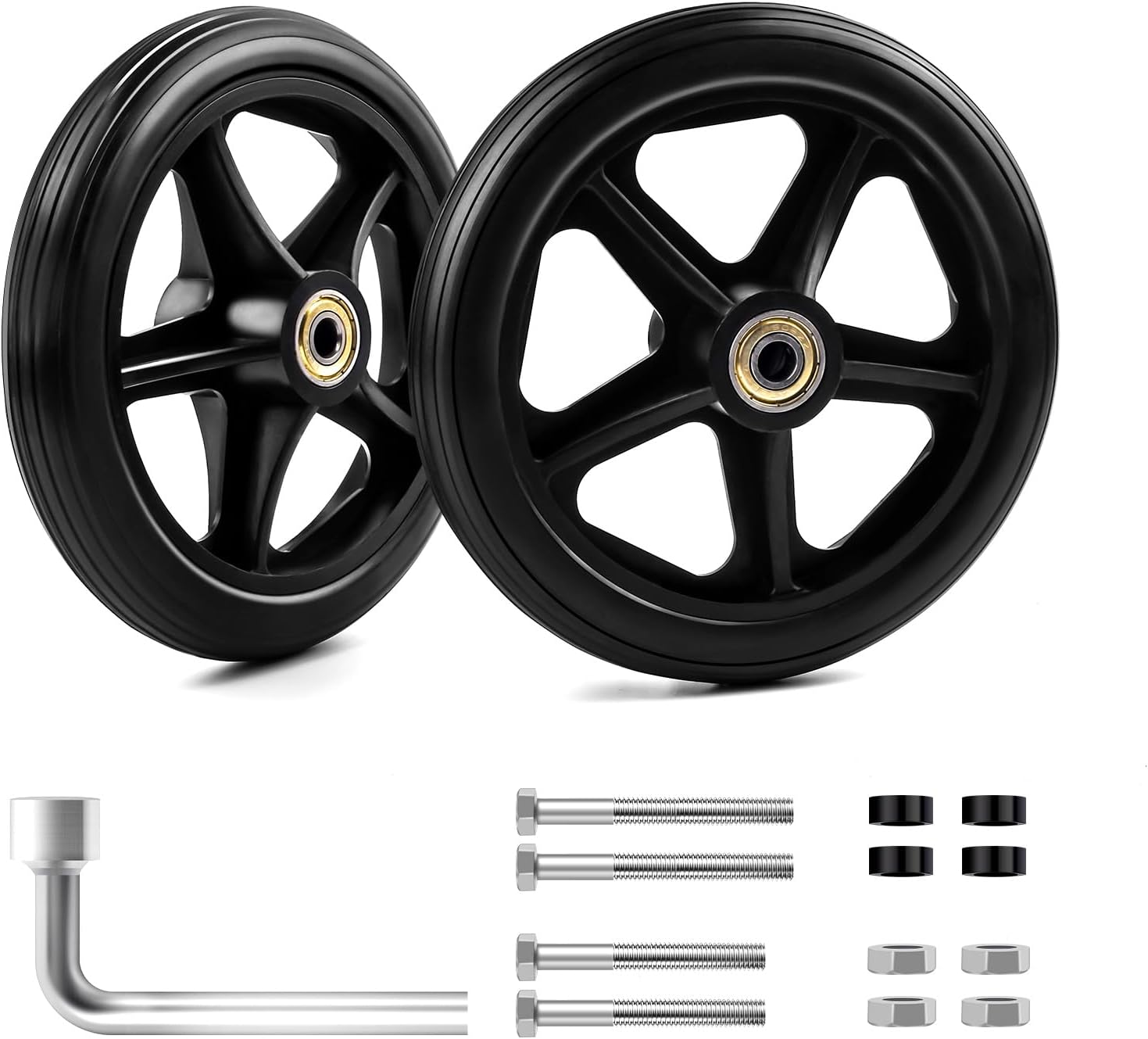2 Pack 6 Inch Rubber Wheelchair Wheels Replacement for Walkers, Rollators, Wheelchairs,Durable Anti-Slip ABS Wheel Hub- Universal Aid Wheels for Adults, Seniors, Black