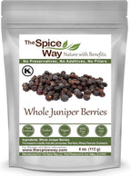 The Spice Way Juniper Berries - Whole berries, pure, no additives, Non-GMO, no preservatives, (4 oz) great for cooking and for spicing tea, syrup, meat, beef, turkey, soups and more. resealable bag