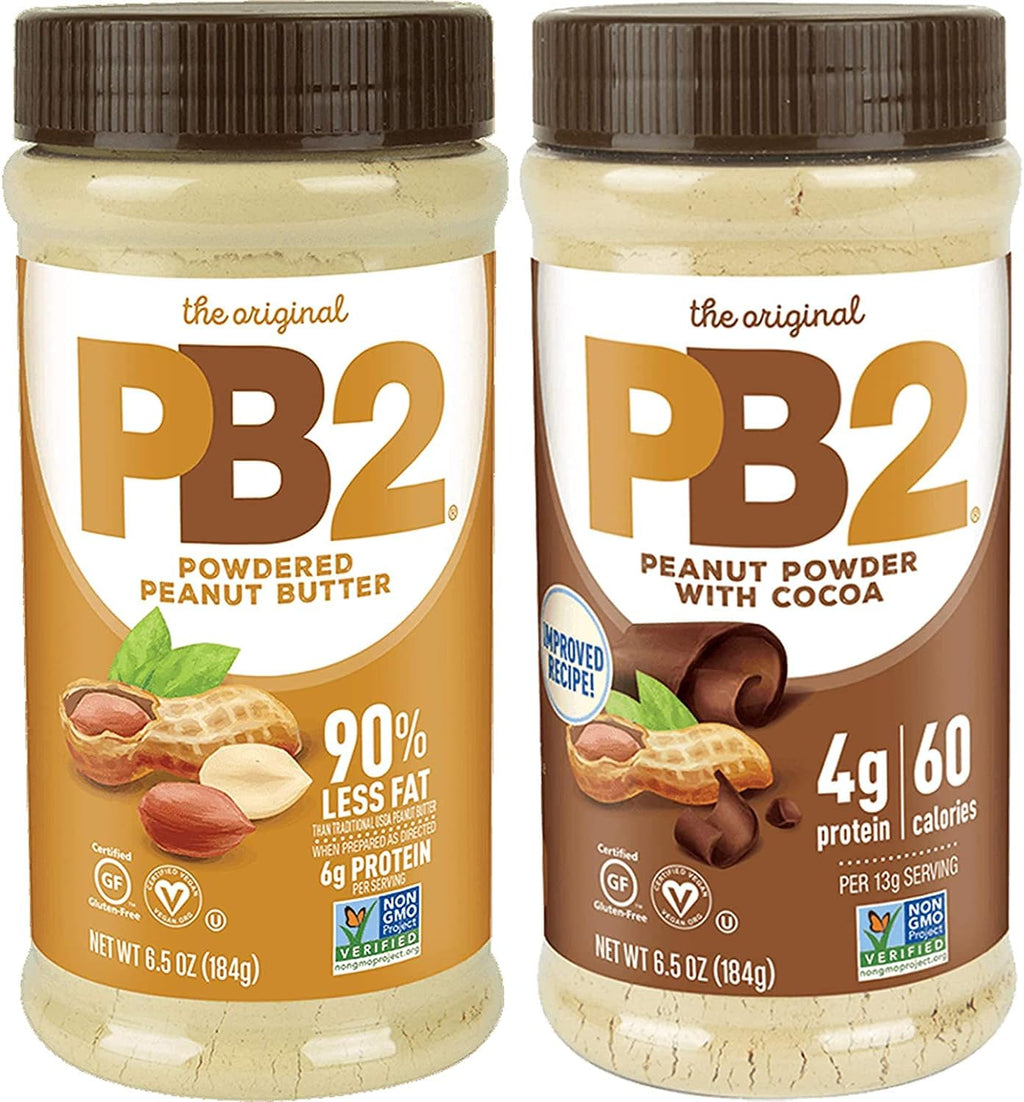 PB2 Powdered Peanut Butter Bundle, Keto Diet, Gluten Free, Mix in Protein Shakes & Smoothies, Low Carb, Original Peanut Butter & Peanut Butter Cocoa Flavors (2 Jars - 6.5 Oz Each)
