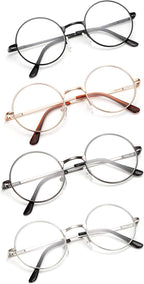 4 Pack Reading Glasses for Women Men Retro Round Metal Frame + Glasses Strap