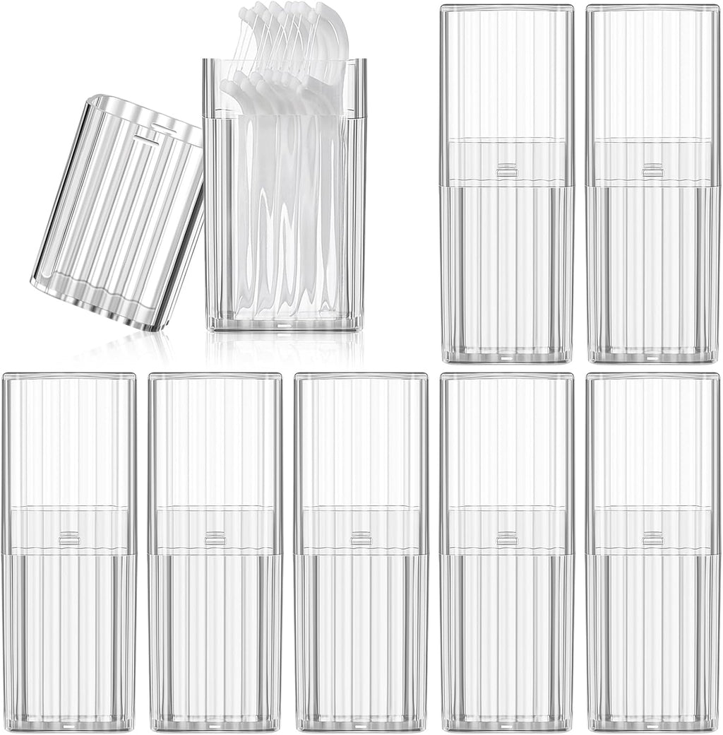 Dandat 8 Pcs Project Storage Case Portable Creative Storage Box Dental Toothpick Holder Floss Travel Case Transparent Flosser Dispenser Container for Teeth Cleaning Cotton Swab(White)