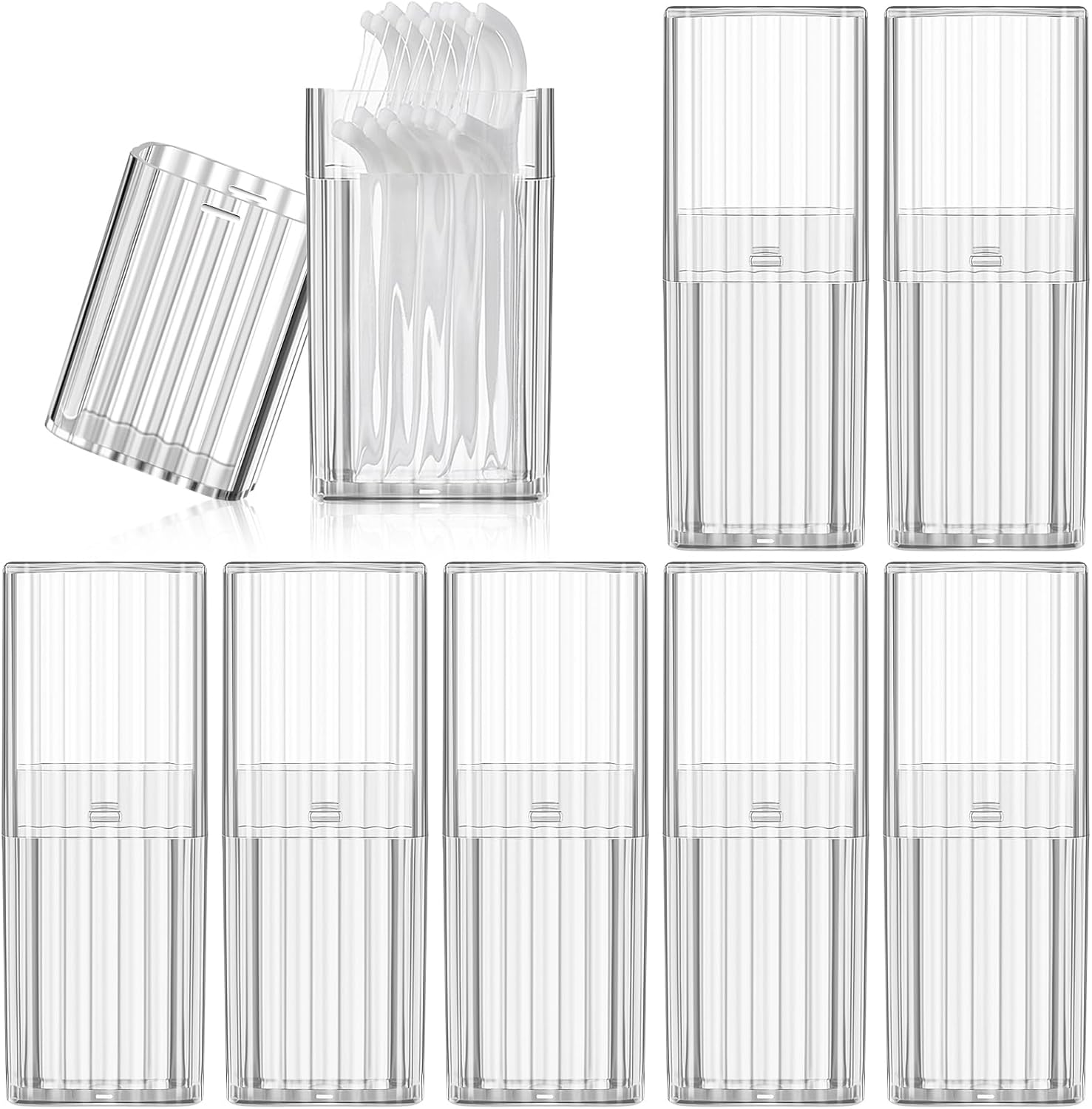 Dandat 8 Pcs Project Storage Case Portable Creative Storage Box Dental Toothpick Holder Floss Travel Case Transparent Flosser Dispenser Container for Teeth Cleaning Cotton Swab(White)