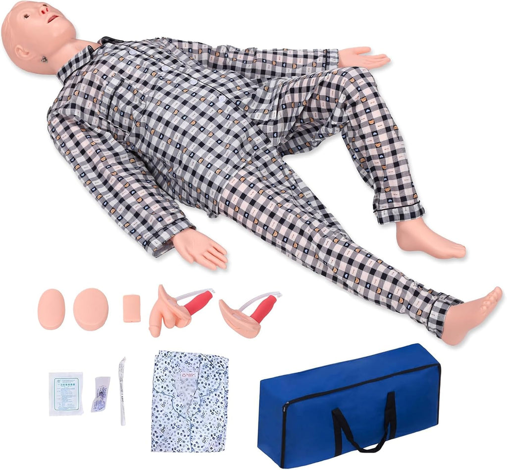 Nursing Training Mannequin, Medical Mannequin for Training Patient Care Manikin CPR Human Manikins 25 Items Nurse Skills with 3 Muscle Module & Patient Gown & Urinary for Teaching Pratice