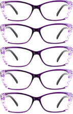 LifeArt 5 Pairs Reading Glasses, Blue Light Blocking Glasses, Computer Reading Glasses for Men and Women, Fashion Eyewear Frame (5 Purple, +1.00 Magnification)