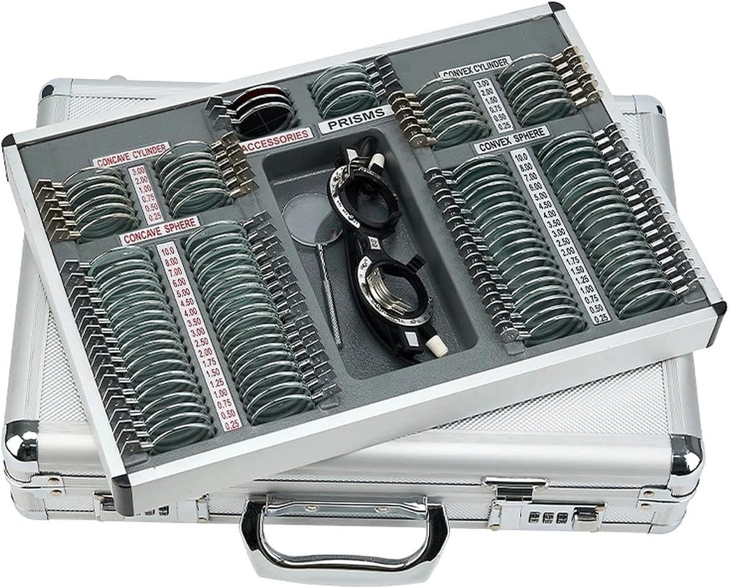 105 Trial Lens Set - Optical Optometry Equipment with Metal Rim, Aluminum Case & Free Trial Frame