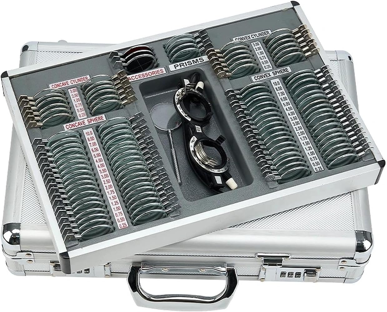 105 Trial Lens Set - Optical Optometry Equipment with Metal Rim, Aluminum Case & Free Trial Frame